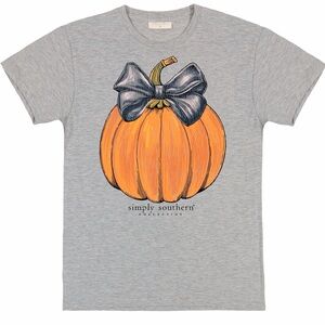 Simply Southern Pumpkin Bow Graphic T-Shirt Gray Tee Fall Halloween Size M
